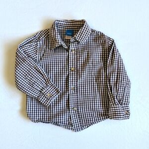 adams kids brown & white gingham button down dress shirt 12-18 months baby boy